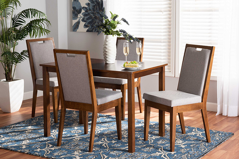 Baxton Studio Rosa Modern and Contemporary Grey Fabric Upholstered and Walnut Brown Finished Wood 5-Piece Dining Set Rosa-Grey/Walnut-5PC Dining Set