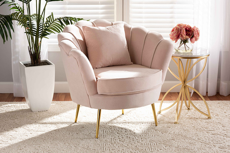 Baxton Studio Garson Glam and Luxe Blush Pink Velvet Fabric Upholstered and Gold Metal Finished Accent Chair DC-02-2-Velvet Light Pink-Chair