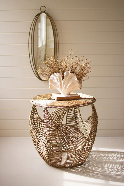 Fern Detail Seagrass Side Table A6318 By Kalalou