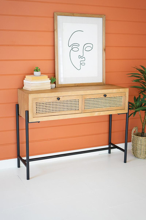 Wood Console With Woven Cane Drawers CHH1389 By Kalalou