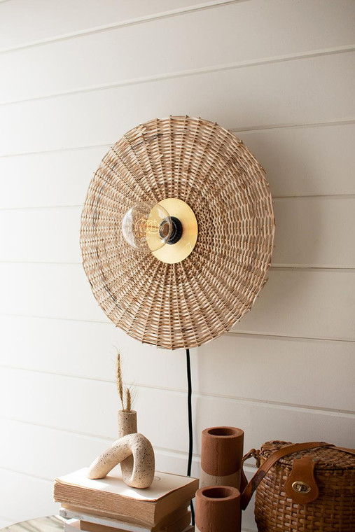 Rattan And Brass Wall Lamp #1 NEP1053 By Kalalou