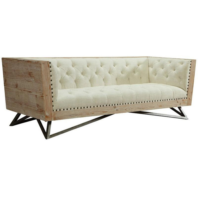 Armen Living Regis Cream Button-Tufted Sofa With Pine Frame/Gunmetal Legs LCRE3CR