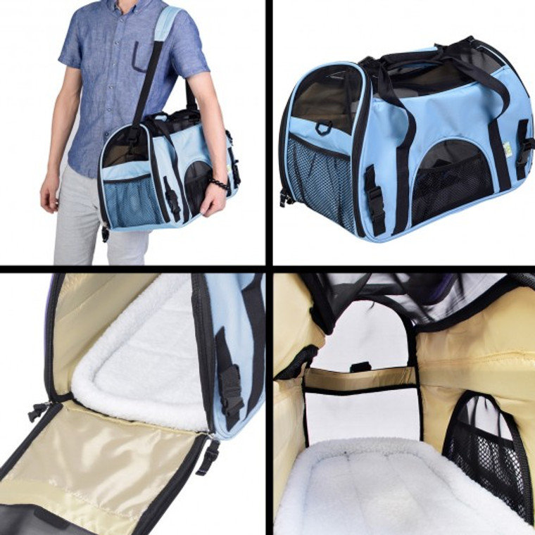 Large Pet Carrier Oxford Soft Sided Cat/Dog Comfort Travel Tote Shoulder Bag Blue PS5655BL