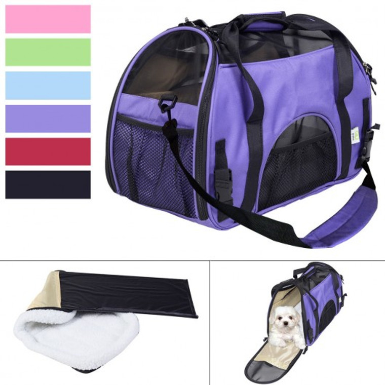 Small Pet Carrier Oxford Soft Sided Cat/Dog Comfort Travel Tote Shoulder Bag-Purple PS5661PU