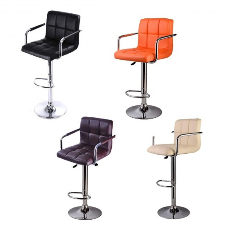 1Pc Swivel Bar Stool Pu Leather Modern Adjustable Hydraulic Barstool W/ Arm-Off White HW46316OW