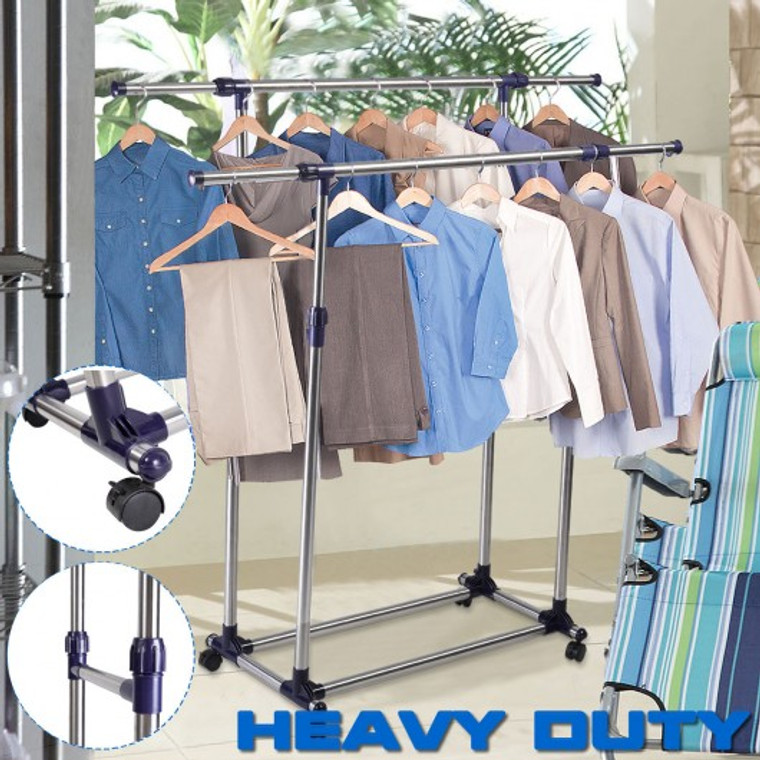 Heavy Duty Double Adjustable Clothes Garment Rack HW47841