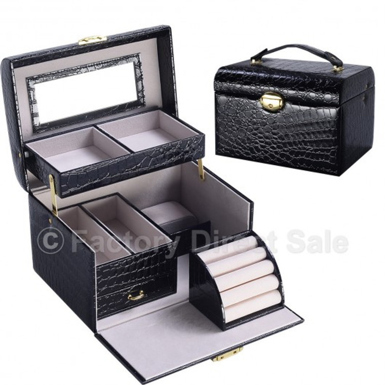 Black Jewelry Box Storage Organizer With Mirror GF70756