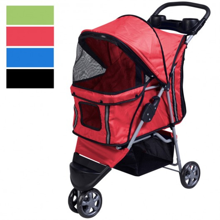 Pet Stroller Cat Dog 3 Wheels Stroller Travel Folding Easy Walk Carrier 4 Color-Red PS5528RE