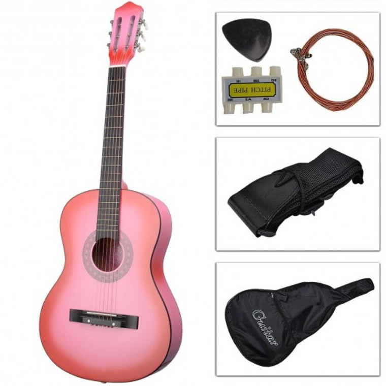 New Beginners Acoustic Guitar W/Guitar Case Strap Tuner Pick-Pink GF27977PI