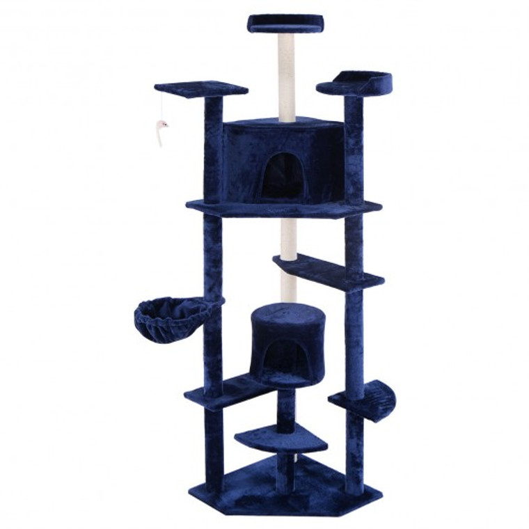 New 80" Cat Tree Condo Furniture Scratch Post Pet House Beige/Navy/Beige Paws-Navy PS5189NY
