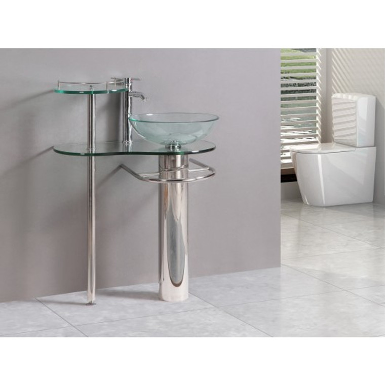 29 Inch Bathroom Vanities Pedestal Vessel Sink Bowl Glass Modern Furniture Set BA6098