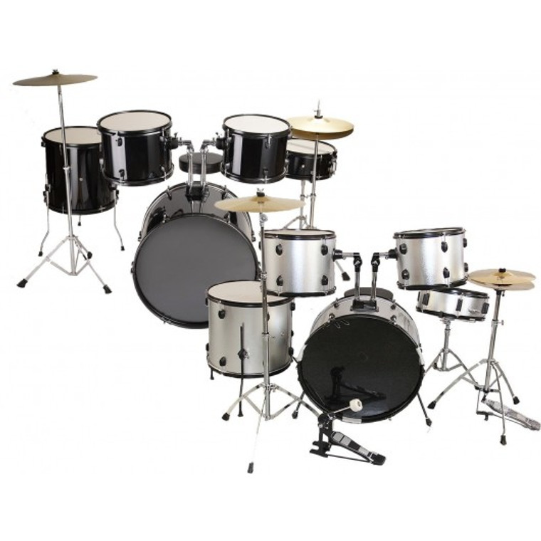 New Complete 5 Piece All-In-One Adult Drum Set Cymbals Full Size-Silver MU10001SL