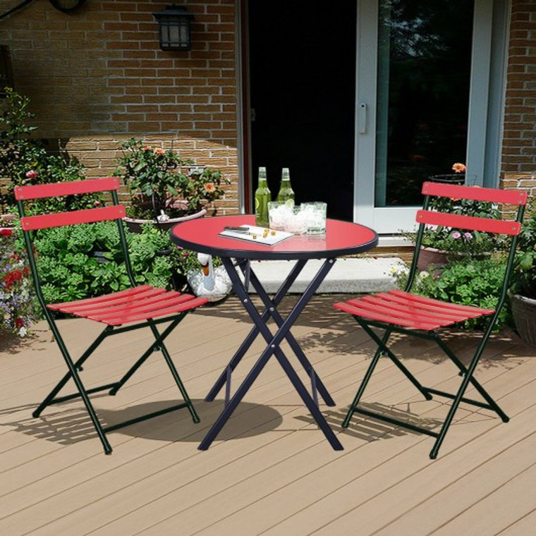 3 Pcs Patio Folding Outdoor Table Chair - Red HW49892RE