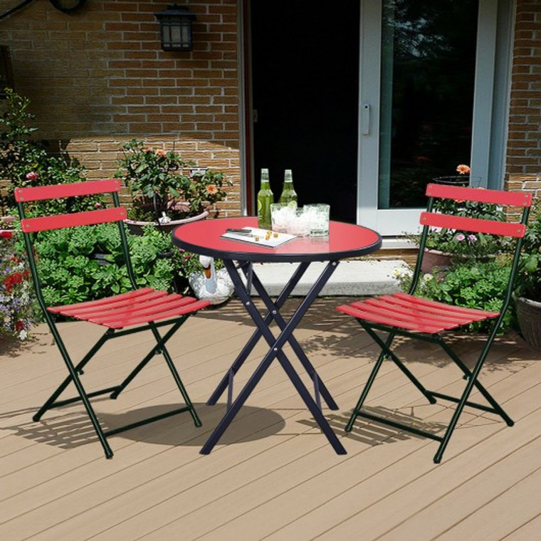 3 Pcs Patio Folding Outdoor Table Chair -Yellow HW49892YE