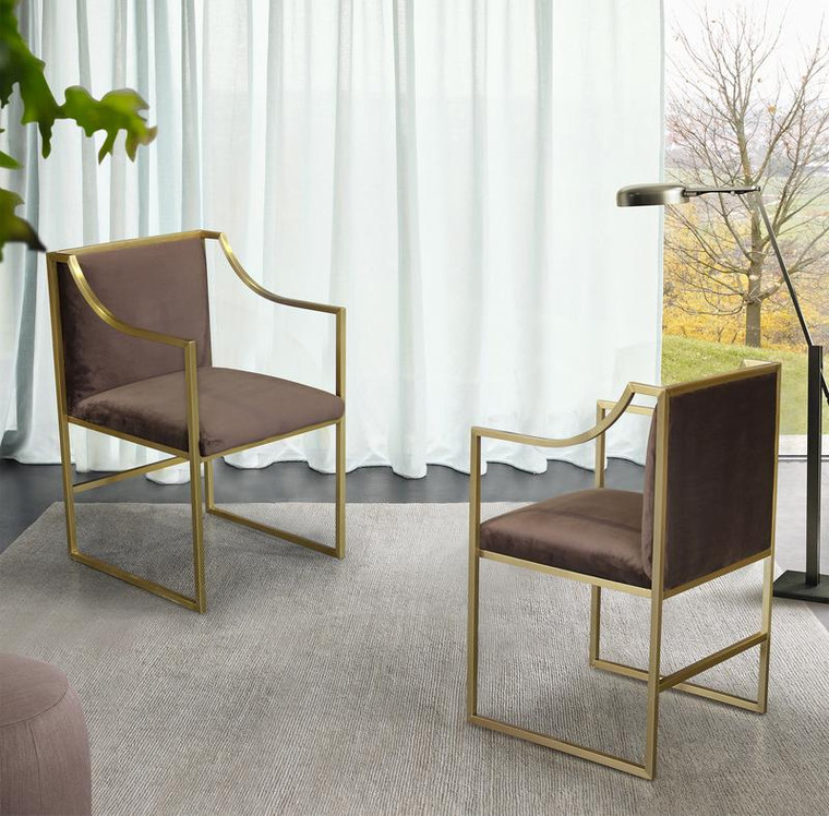 Armen Living Seville Contemporary Dining Chair In Brushed Gold Finish LCSVCHBR