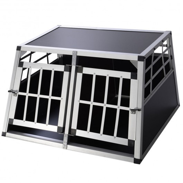 2-Door Aluminum Transport Box Dog Crate Kennel Pet Playpen Cage W/Divider PS5784