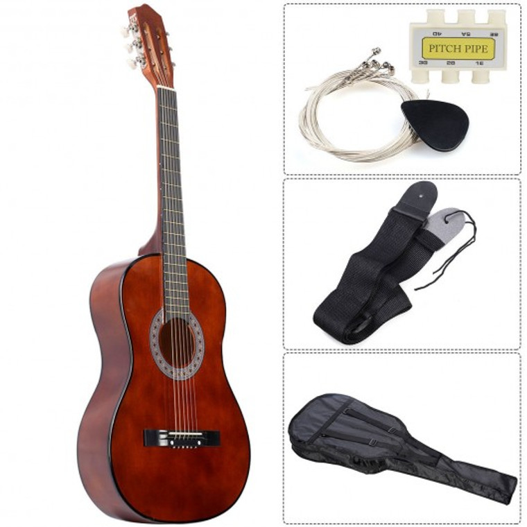 New Beginners Acoustic Guitar W/Guitar Case Strap Tuner Pick-Coffee GF27977COFFEE