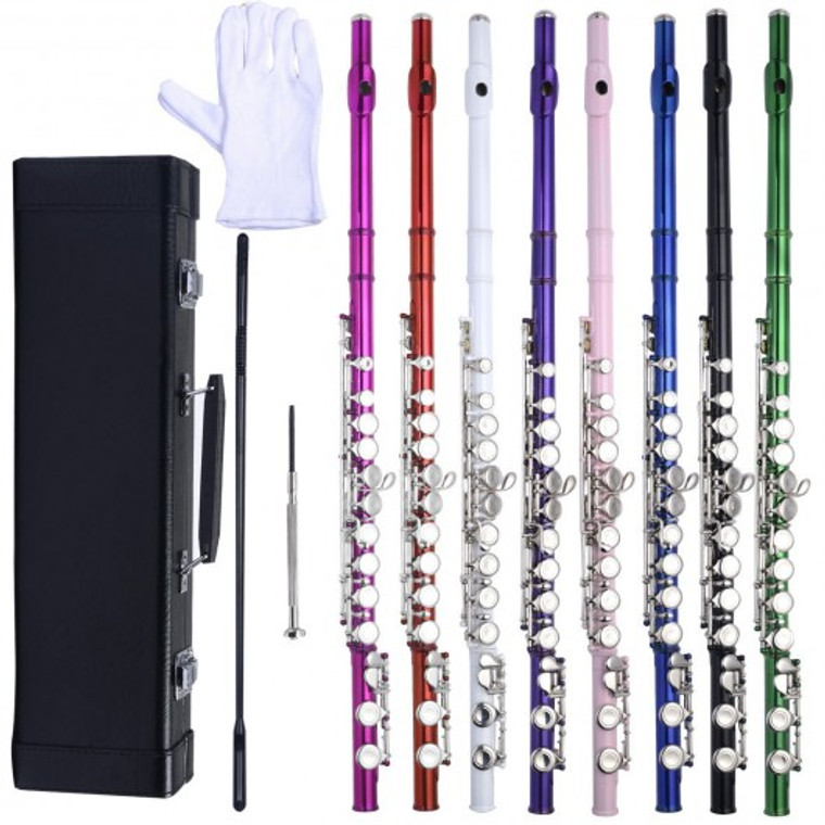 16 Hole C Flute For Student Beginner School Band 8 Colors W/ Case New-White TY322027WH