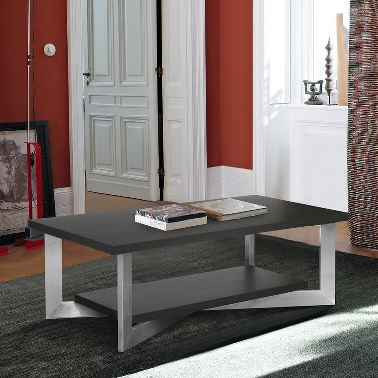 Armen Living Vermont Contemporary Coffee Table In Brushed Stainless Steel Finish