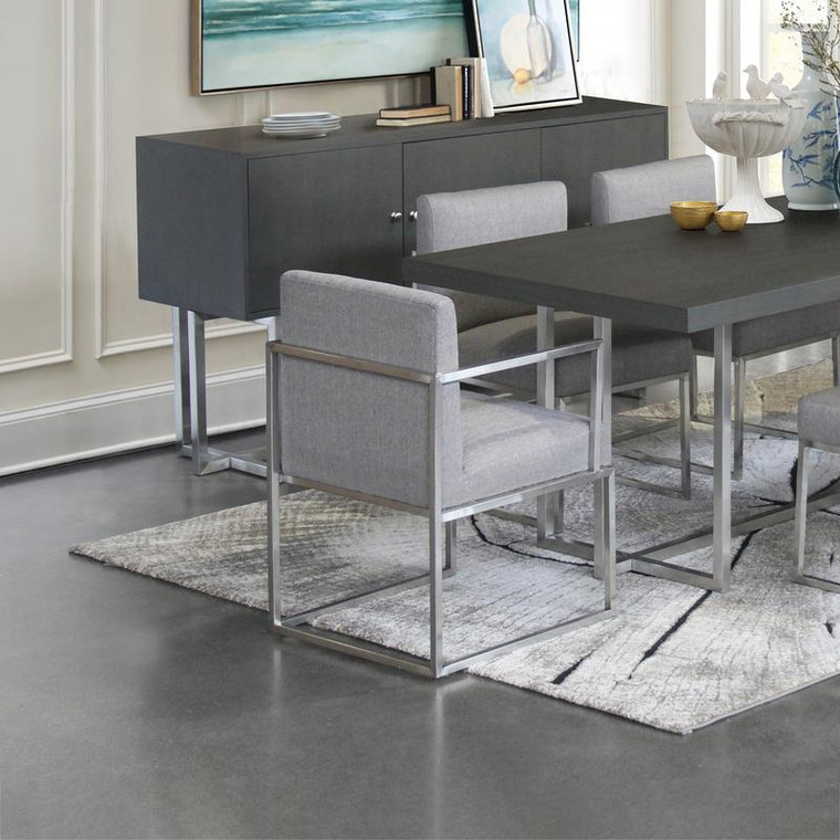 Armen Living Warwick Contemporary Dining Chair In Brushed Stainless Steel Finish