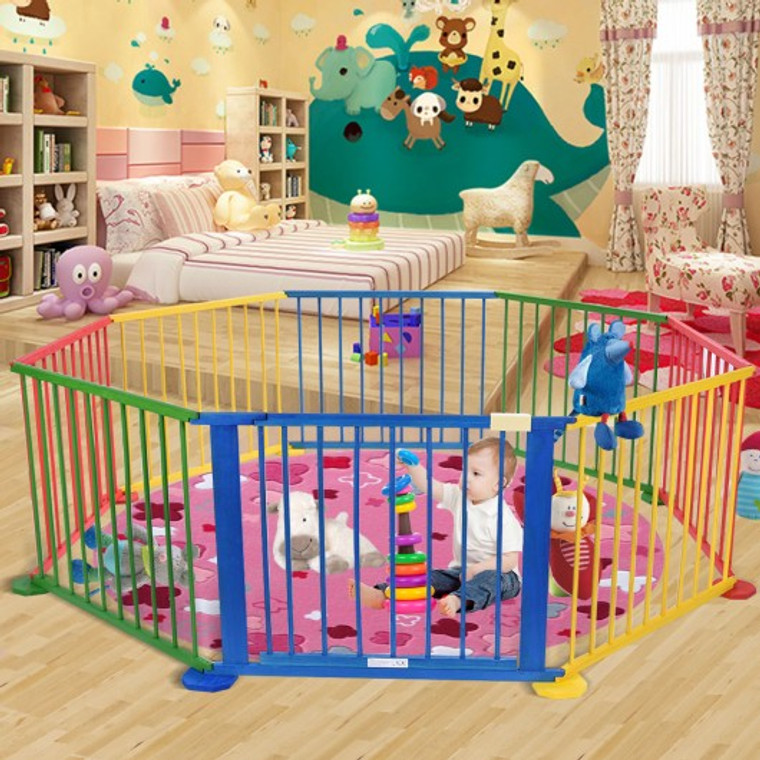 Baby Playpen 8 Panel Colors Wooden Frame Playard BB4516