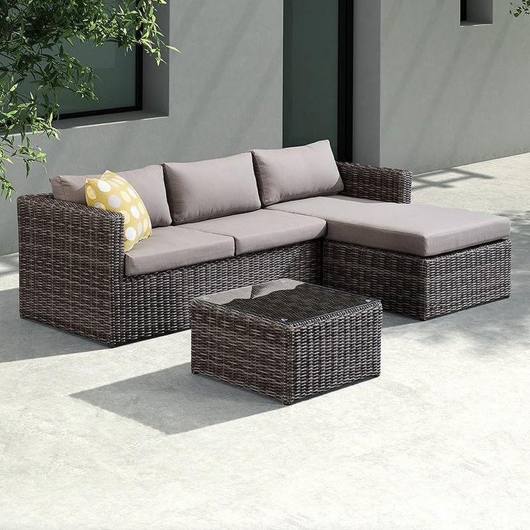 Armen Living Hagen 3 Piece Outdoor Rattan Sectional Chase Set SETODHA3SE