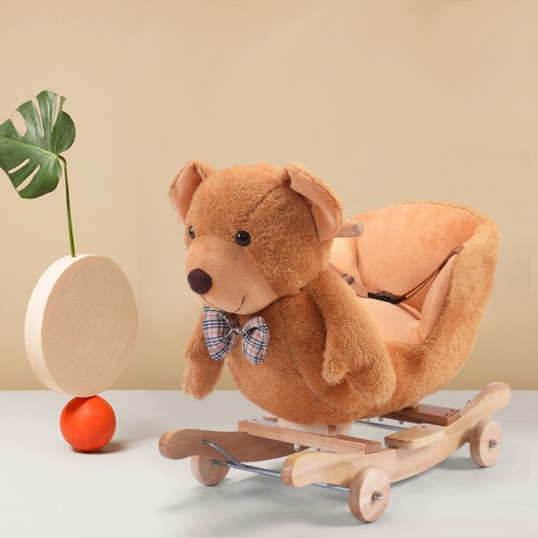 Kids Brown Bear Rocking Horse Rider Baby Stroller With Wheels TY223080