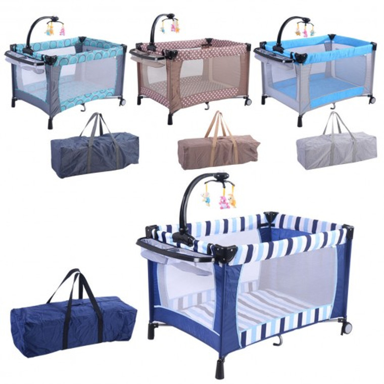 Baby Playard Playpen Bassinet Foldable Crib Newborn Infant Travel Changing Bed-Dark Blue BB4546DKBL