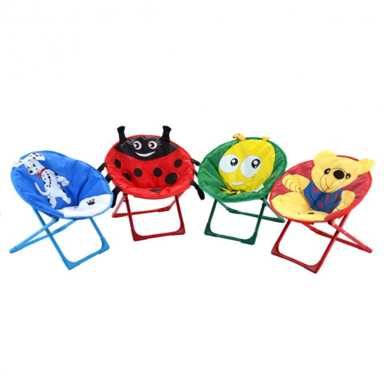 Set Of 4 Kids Saucer Moon Chair With Animal Prints OP3038