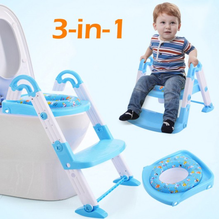 3 In 1 Baby Potty Training Toilet Chair Seat Step Ladder Trainer Toddler-Blue BB4570BL