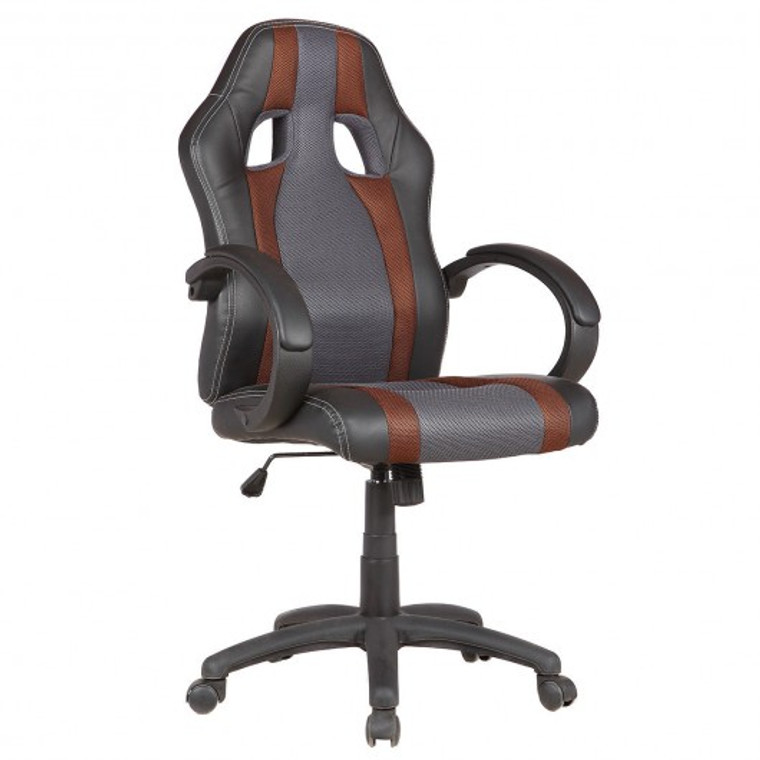 Pu Leather Executive High Back Race Car Style Bucket Seat Office Chair Desk Task-Brown HW52615BN