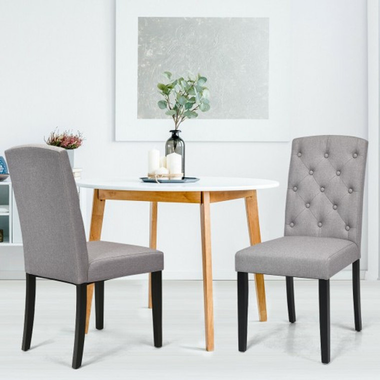 Set Of 2 Fabric Wood Accent Dining Chair Tufted Modern Living Room Furniture-Gray HW61170GR