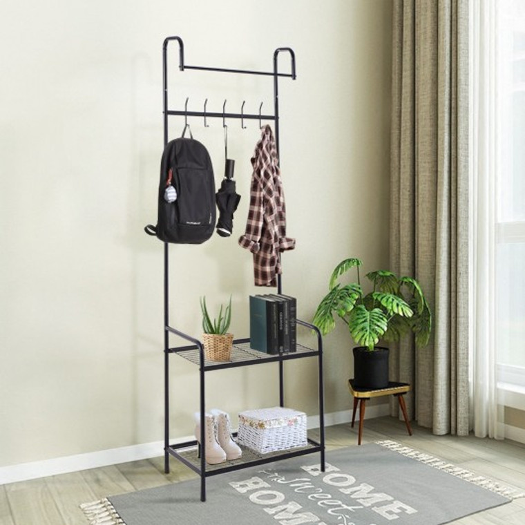 Black Metal Clothes Hanger With Shoes Rack HW53814