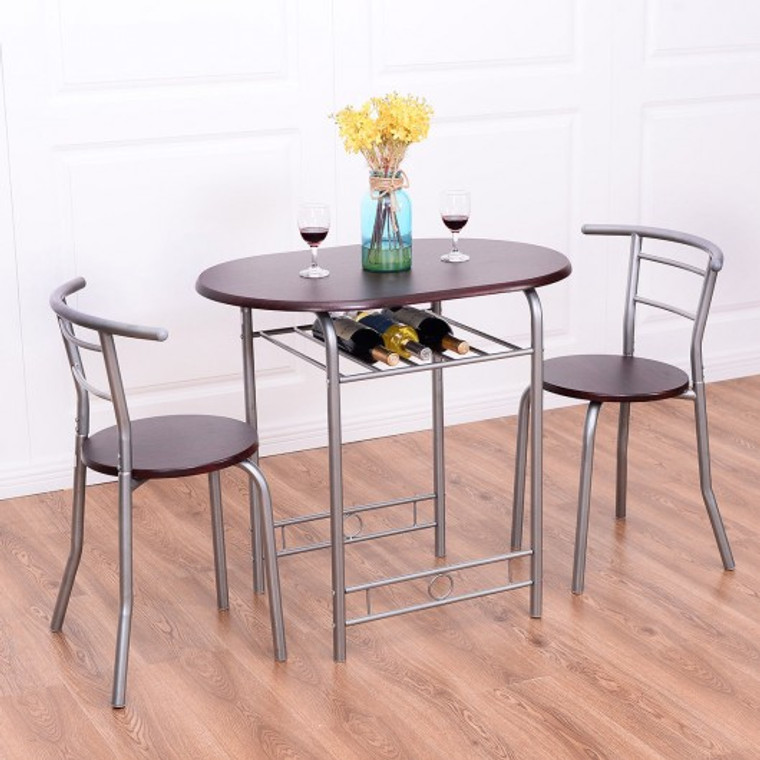 3 Pcs Bistro Dining Set Table And 2 Chairs-Brown HW52205BN