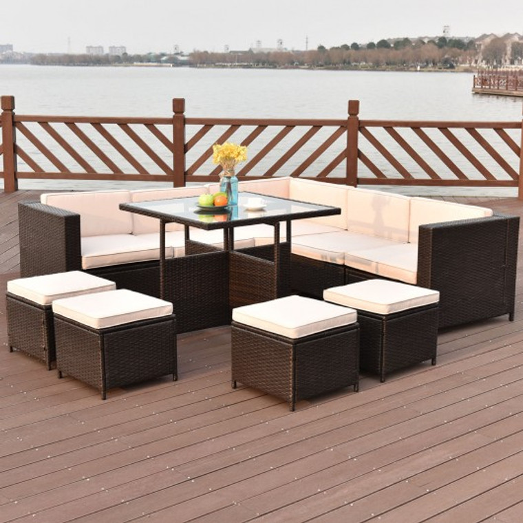 10 Pcs Outdoor Rattan Wicker Furniture Set With A Unique Coffee Table HW54439+