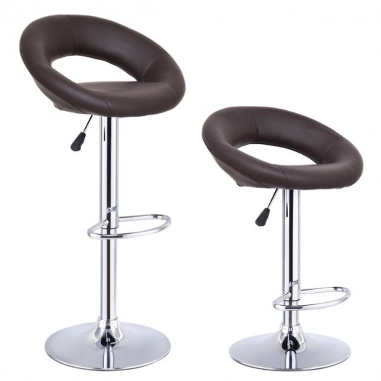 Set Of 2 Adjustable Swivel Bar Stools Pub Chairs-Brown HW53839BN