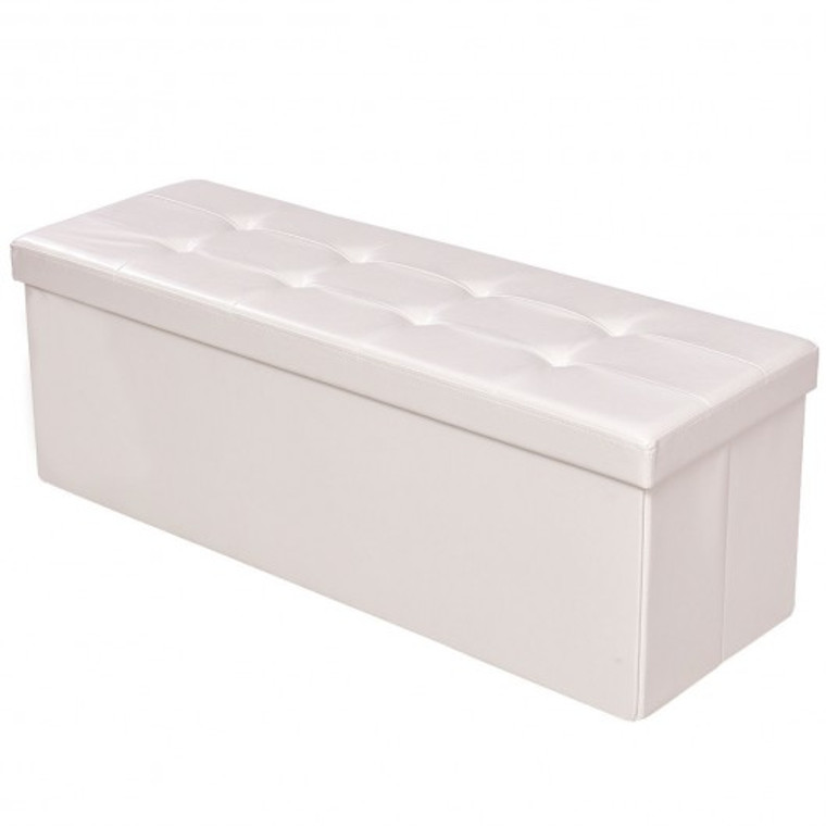 43" X 15" X 15" Folding Large Pu Leather Storage Ottoman-White HW55968WH