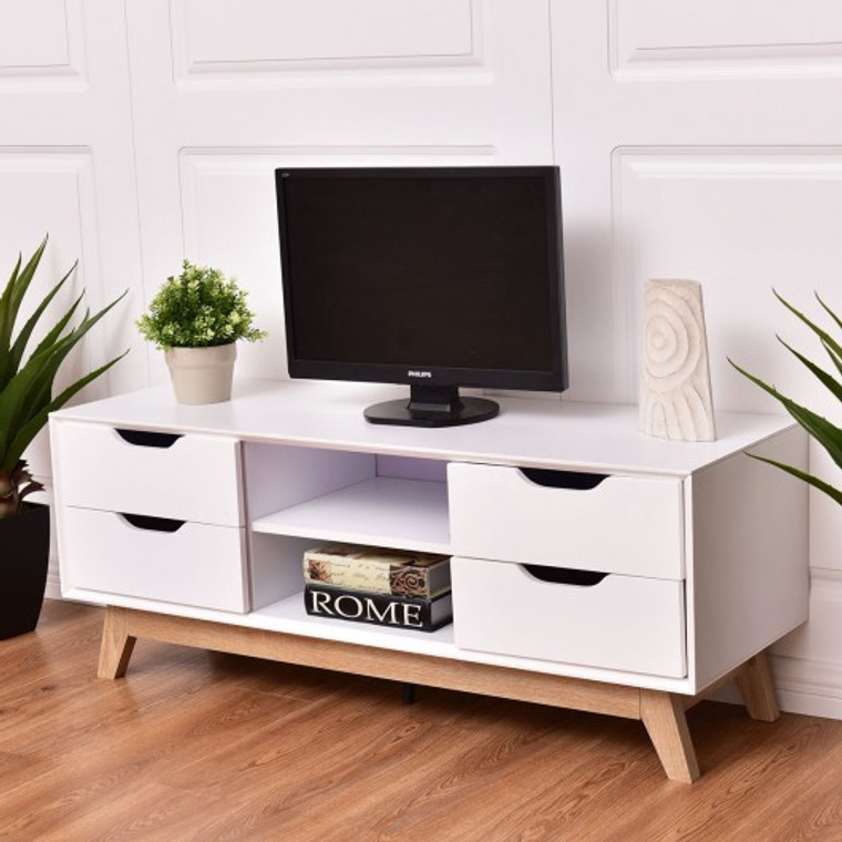 White Morden Tv Stand With Shelves And Drawers HW55406