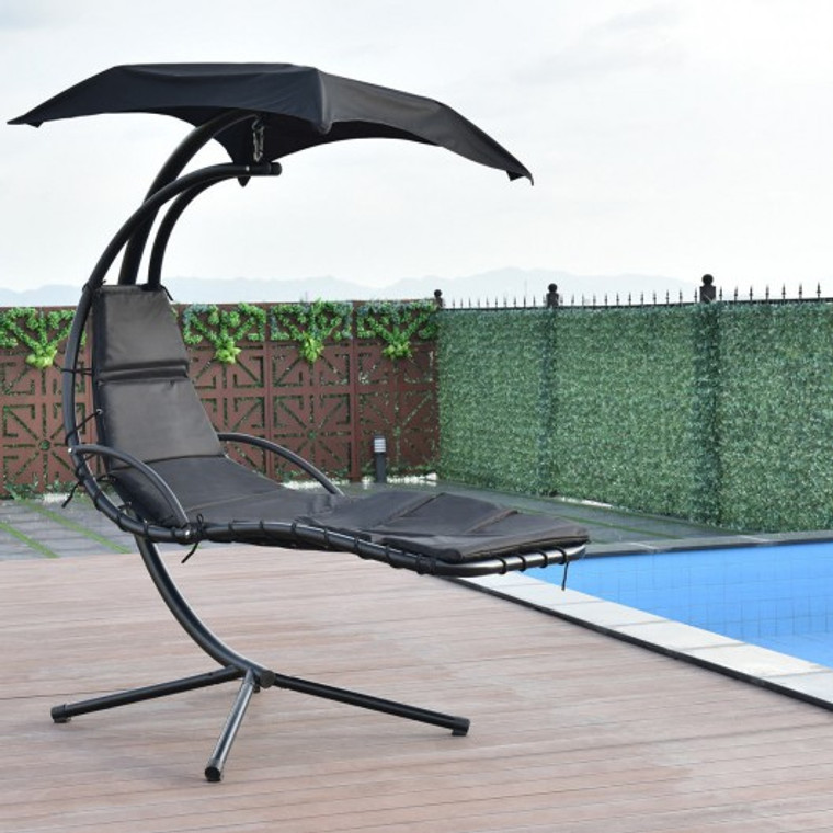 Arc Stand Swing Canopy Hanging Chaise Hammock-Black OP3349BK