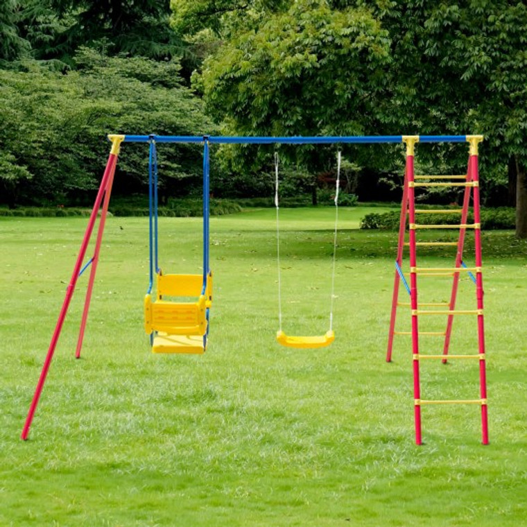 A-Frame Kids Swing Set Play Chair Ladder For 5 Children OP3321
