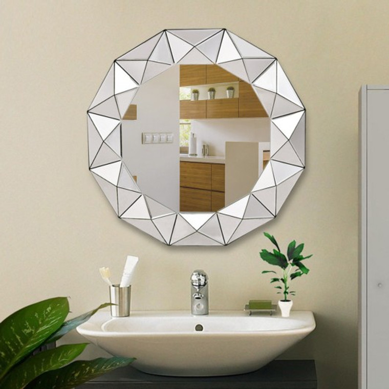 31.5"Dia Round Beveled Wooden Frame Wall-Mounted Mirror HW56059