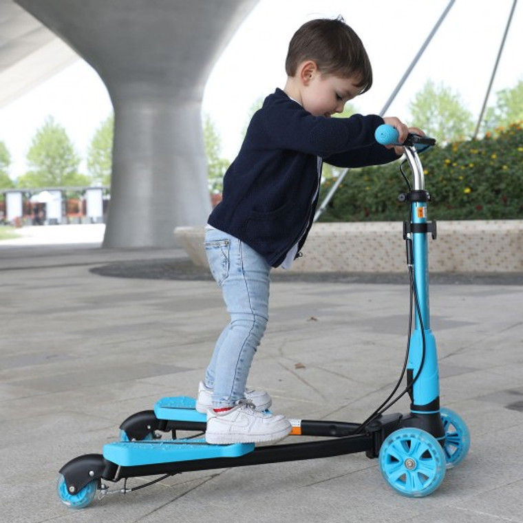 Height Adjustable 4 Light Up Wheels Foldable Kids Scooter-Blue TY570718BL