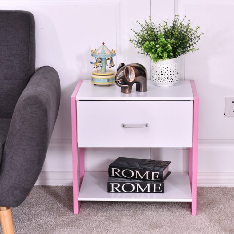 With Pink Nightstand End Table With Open Shelf HW56199