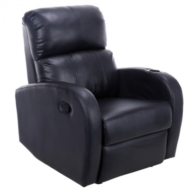 Pu Leather Manual Recliner Chair Single Sofa-Black HW56388BK+
