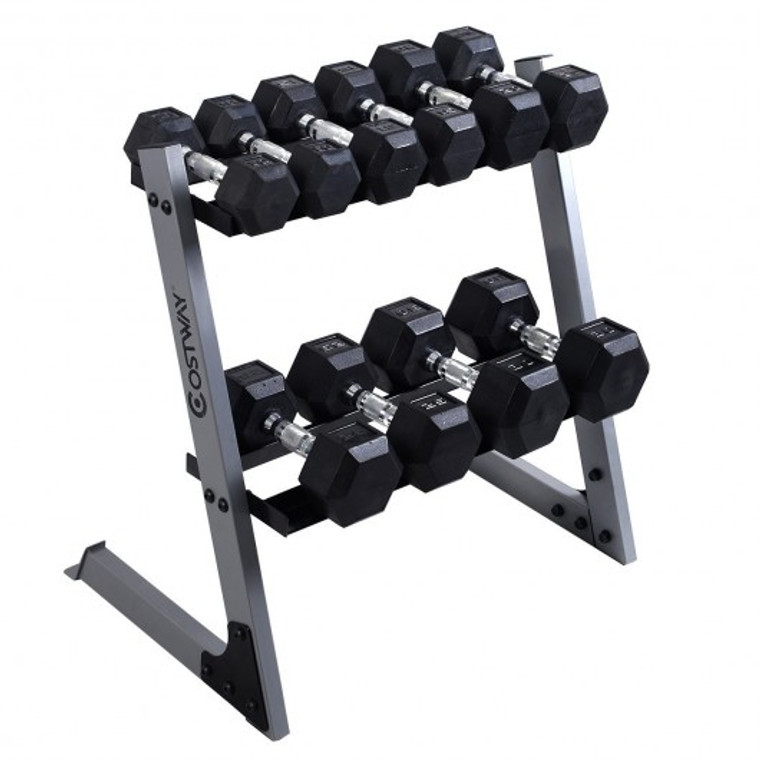2 Tier 29" Dumbbell Weight Storage Rack + Multiple Weights Set SP35573+