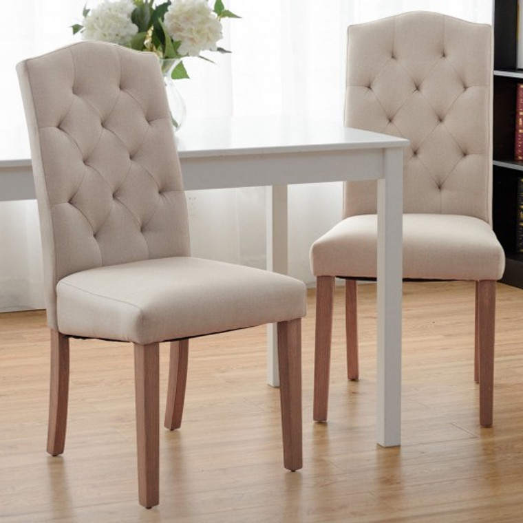 Set Of 2 Fabric Upholstered Dining Chair With Solid Wood Legs-Beige HW58155BE