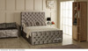 Ella ottoman bed shown in silver crush velvet fabric with diamante buttons