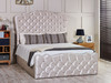 Discover the Esupasaver Rochelle Gas Lift Ottoman Bed Frame, featuring deep buttoned detailing and a stylish curved headboard for ultimate comfort and storage.