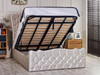 Discover the Esupasaver Rochelle Gas Lift Ottoman Bed Frame, featuring deep buttoned detailing and a stylish curved headboard for ultimate comfort and storage.
