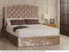 Isabella gas lift ottoman bed shown in mink crush velvet fabric with diamante buttons